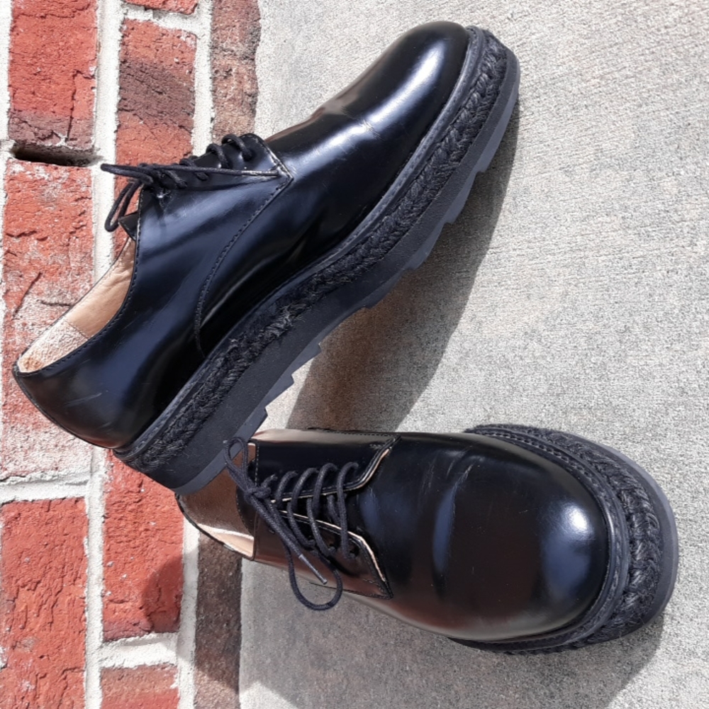 Castaner Size 38/US7.5 Black Platform Espadrille Oxford Shoes